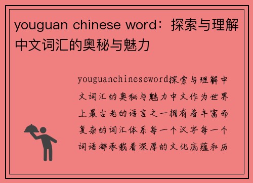 youguan chinese word：探索与理解中文词汇的奥秘与魅力